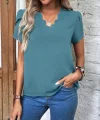 Kadın Kısa Kollu Lazer V Yakalı Ithal Krep Bluz