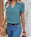 Kadın Kısa Kollu Lazer V Yakalı Ithal Krep Bluz