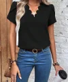 Kadın Kısa Kollu Lazer V Yakalı Ithal Krep Bluz
