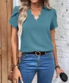 Kadın Kısa Kollu Lazer V Yakalı Ithal Krep Bluz