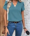 Kadın Kısa Kollu Lazer V Yakalı Ithal Krep Bluz