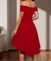 Kadın Kısa Kollu Madonna Yaka önü Kısa Arkası Uzun Ithal Krep Elbise