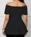 Kadın Kısa Kollu Madonna Yaka Yandan Bağlamalı Ithal Krep Bluz
