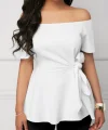 Kadın Kısa Kollu Madonna Yaka Yandan Bağlamalı Ithal Krep Bluz