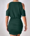 Kadın Kısa Kollu Omuz Dekolte Detay önü Büzgülü Sandy Elbise