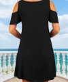 Kadın Kısa Kollu Omuz Pencere Detay Kiloş Viskon Elbise
