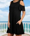 Kadın Kısa Kollu Omuz Pencere Detay Kiloş Viskon Elbise