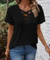 Kadın Kısa Kollu önden çapraz Detay V Yakalı Viskon Bluz