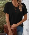 Kadın Kısa Kollu önden çapraz Detay V Yakalı Viskon Bluz