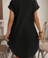 Kadın Kısa Kollu önden Düğmeli Ithal Keten Elbise