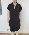 Kadın Kısa Kollu önden Düğmeli Ithal Keten Elbise