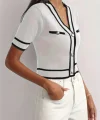 Kadın Kısa Kollu önden Düğmeli Triko Bluz