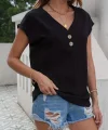 Kadın Kısa Kollu önü Düğmeli V Yaka Aerobin Bluz