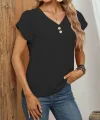 Kadın Kısa Kollu önü Düğmeli V Yaka Aerobin Bluz