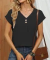Kadın Kısa Kollu önü Düğmeli V Yaka Aerobin Bluz