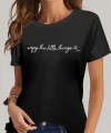 Kadın Kısa Kollu önü Yazı Baskılı Basic Süprem Bluz