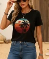 Kadın Kısa Kollu Palmiye Baskılı Viskon T-shirt