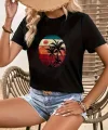 Kadın Kısa Kollu Palmiye Baskılı Viskon Tshirt
