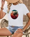 Kadın Kısa Kollu Palmiye Baskılı Viskon Tshirt
