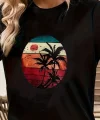 Kadın Kısa Kollu Palmiye Baskılı Viskon Tshirt