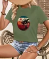 Kadın Kısa Kollu Palmiye Baskılı Viskon Tshirt