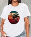 Kadın Kısa Kollu Palmiye Baskılı Viskon Tshirt