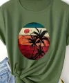 Kadın Kısa Kollu Palmiye Baskılı Viskon Tshirt