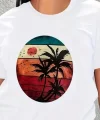 Kadın Kısa Kollu Palmiye Baskılı Viskon Tshirt