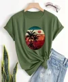 Kadın Kısa Kollu Palmiye Baskılı Viskon Tshirt