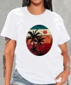 Kadın Kısa Kollu Palmiye Baskılı Viskon Tshirt
