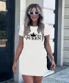 Kadın Kısa Kollu Queen Baskı Iki Iplik Mini Elbise