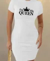 Kadın Kısa Kollu Queen Baskı Iki Iplik Mini Elbise