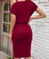 Kadın Kısa Kollu Tek Omuz Askı Ve Aksesuar Detay Beli Lastikli Krep Elbise