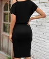 Kadın Kısa Kollu Tek Omuz Askı Ve Aksesuar Detay Beli Lastikli Krep Elbise