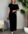 Kadın Kısa Kollu Tek Omuzdan Açık Beli Lastikli Sandy Maxi Elbise