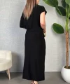Kadın Kısa Kollu Tek Omuzdan Açık Beli Lastikli Sandy Maxi Elbise