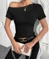 Kadın Kısa Kollu Tek Omuzu Açık Büzgülü Viskon Bluz