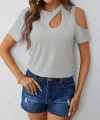 Kadın Kısa Kollu Tek Omuzu Açık Damla Detaylı Viskon Bluz