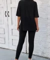 Kadın Kısa Kollu Uzun T-shirt Tayt Fitilli Kaşkorse Ikili Takım