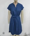 Kadın Kısa Kollu V Hakim Yaka Belden Kuşaklı Valencia Elbise
