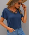 Kadın Kısa Kollu V şerit Yakalı Viskon Bluz