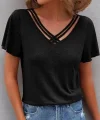 Kadın Kısa Kollu V şerit Yakalı Viskon Bluz