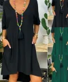 Kadın Kısa Kollu V Yaka Cepli Bürümcük Salaş Elbise