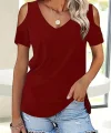 Kadın Kısa Kollu V Yaka Dekolte Omuz Detay Viskon Bluz