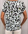 Kadın Kısa Kollu V Yaka Leopar Desen Krep Bluz