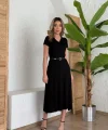 Kadın Kısa Kollu V Yaka Maxi Boy Elbise 124 Cm