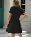 Kadın Kısa Kollu V Yaka önü Düğmeli Viskon Elbise