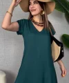 Kadın Kısa Kollu V Yaka Salaş Maxi Boy Elbise