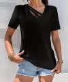 Kadın Kısa Kollu V Yaka şerit Detay Viskon Bluz
