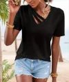 Kadın Kısa Kollu V Yaka şerit Detay Viskon Bluz